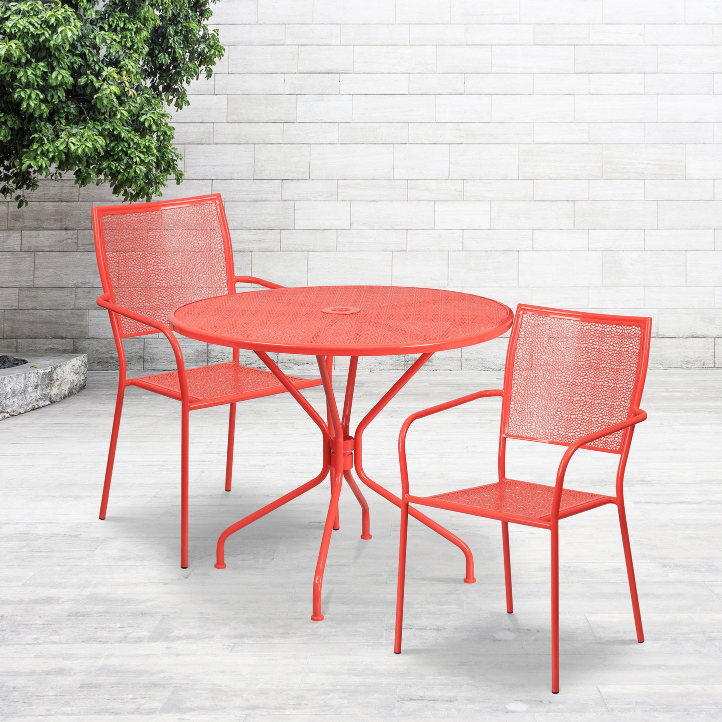 35.25RD Coral Patio Table Set CO-35RD-02CHR2-RED-GG