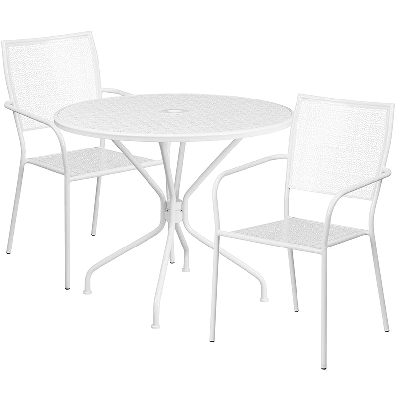 35.25RD White Patio Table Set CO-35RD-02CHR2-WH-GG