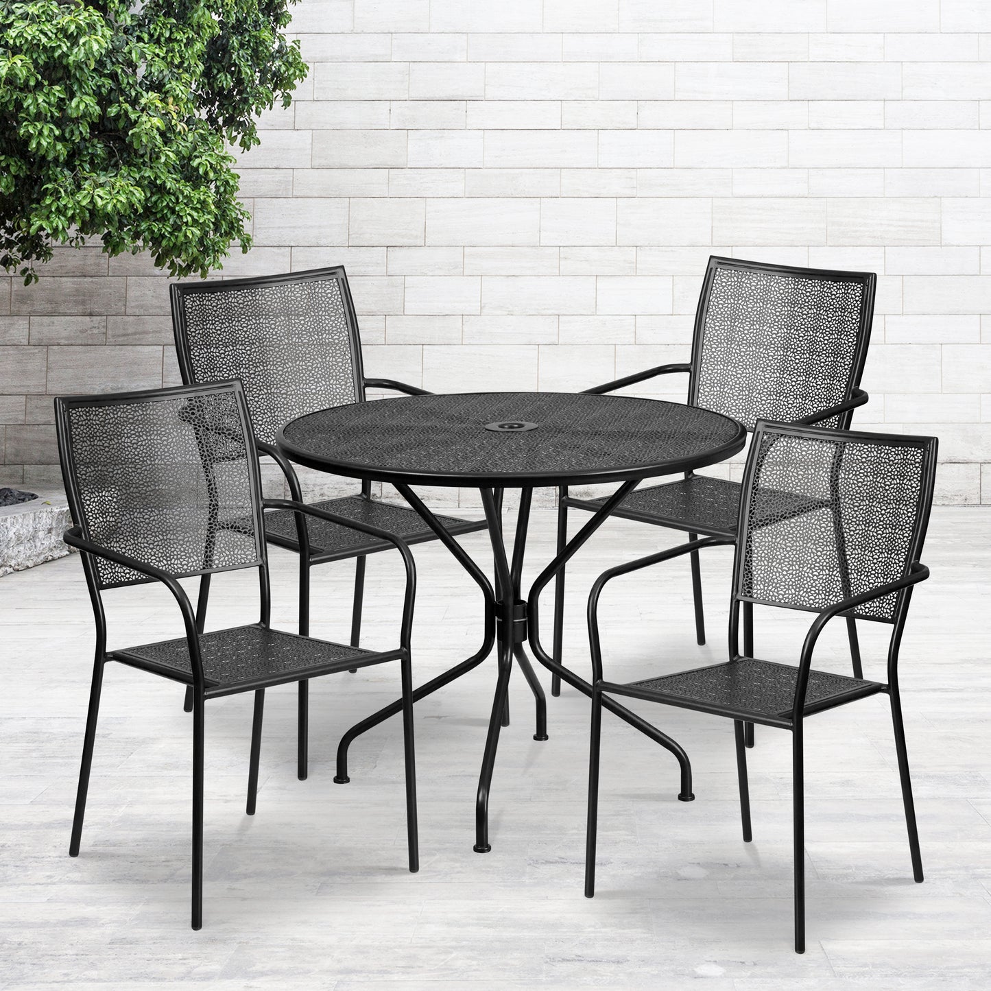 35.25RD Black Patio Table Set CO-35RD-02CHR4-BK-GG