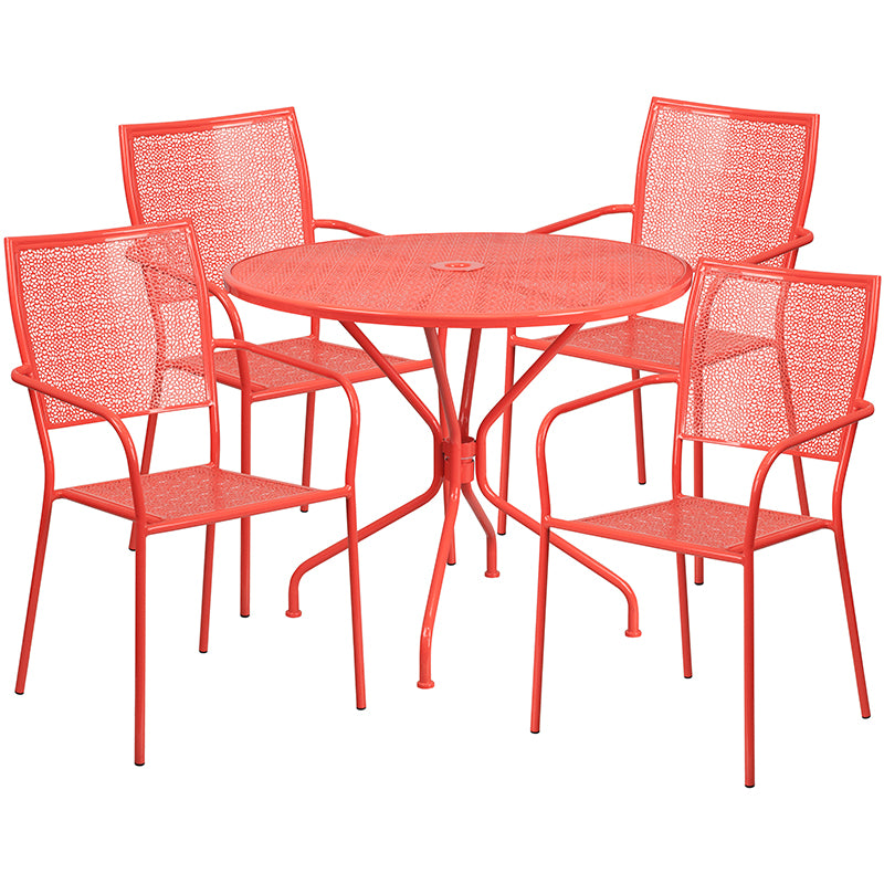 35.25RD Coral Patio Table Set CO-35RD-02CHR4-RED-GG