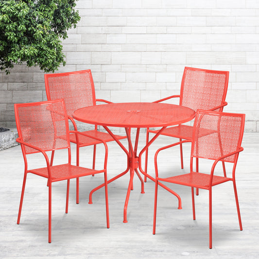 35.25RD Coral Patio Table Set CO-35RD-02CHR4-RED-GG