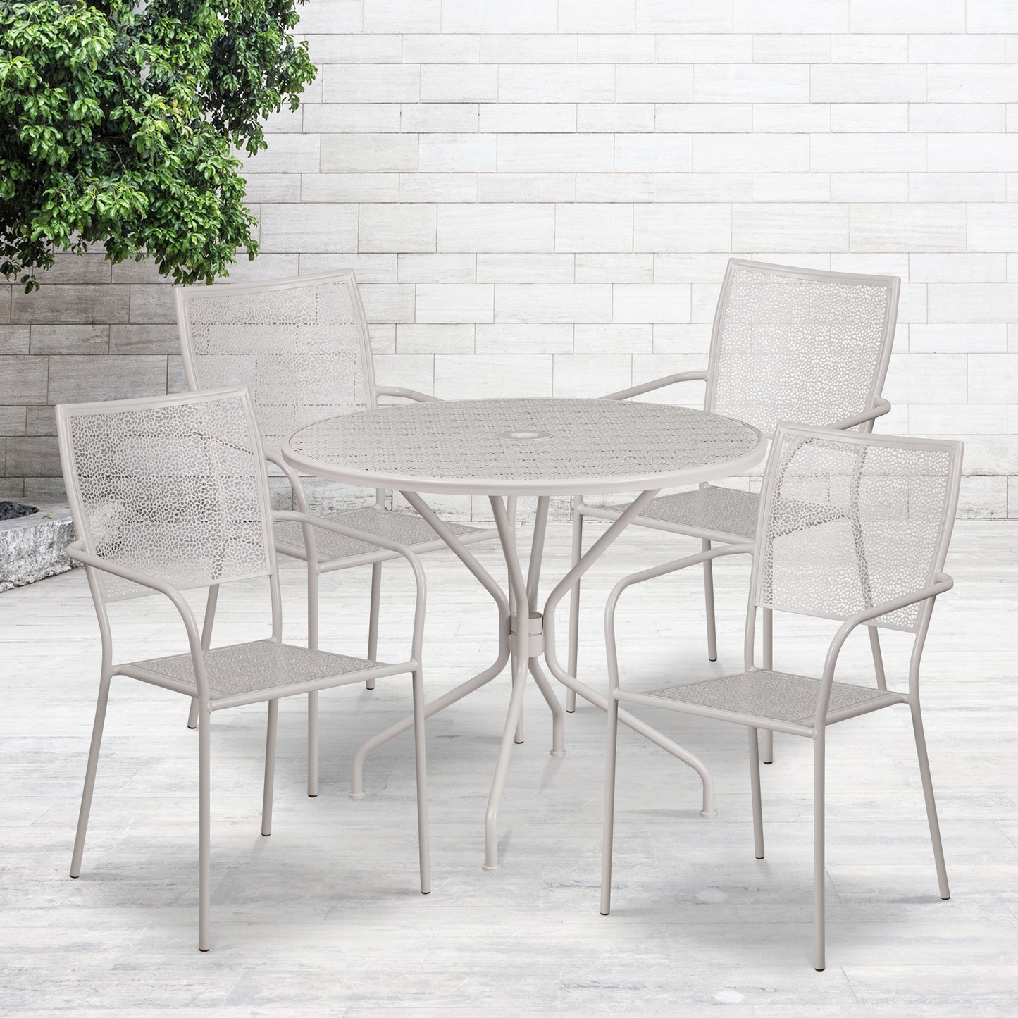 35.25RD Gray Patio Table Set CO-35RD-02CHR4-SIL-GG