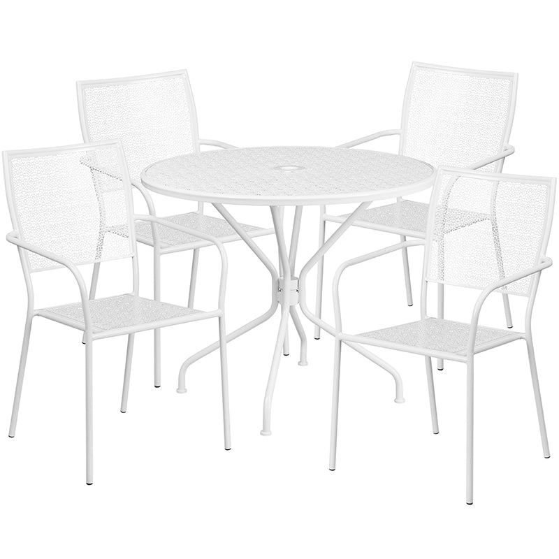 35.25RD White Patio Table Set CO-35RD-02CHR4-WH-GG