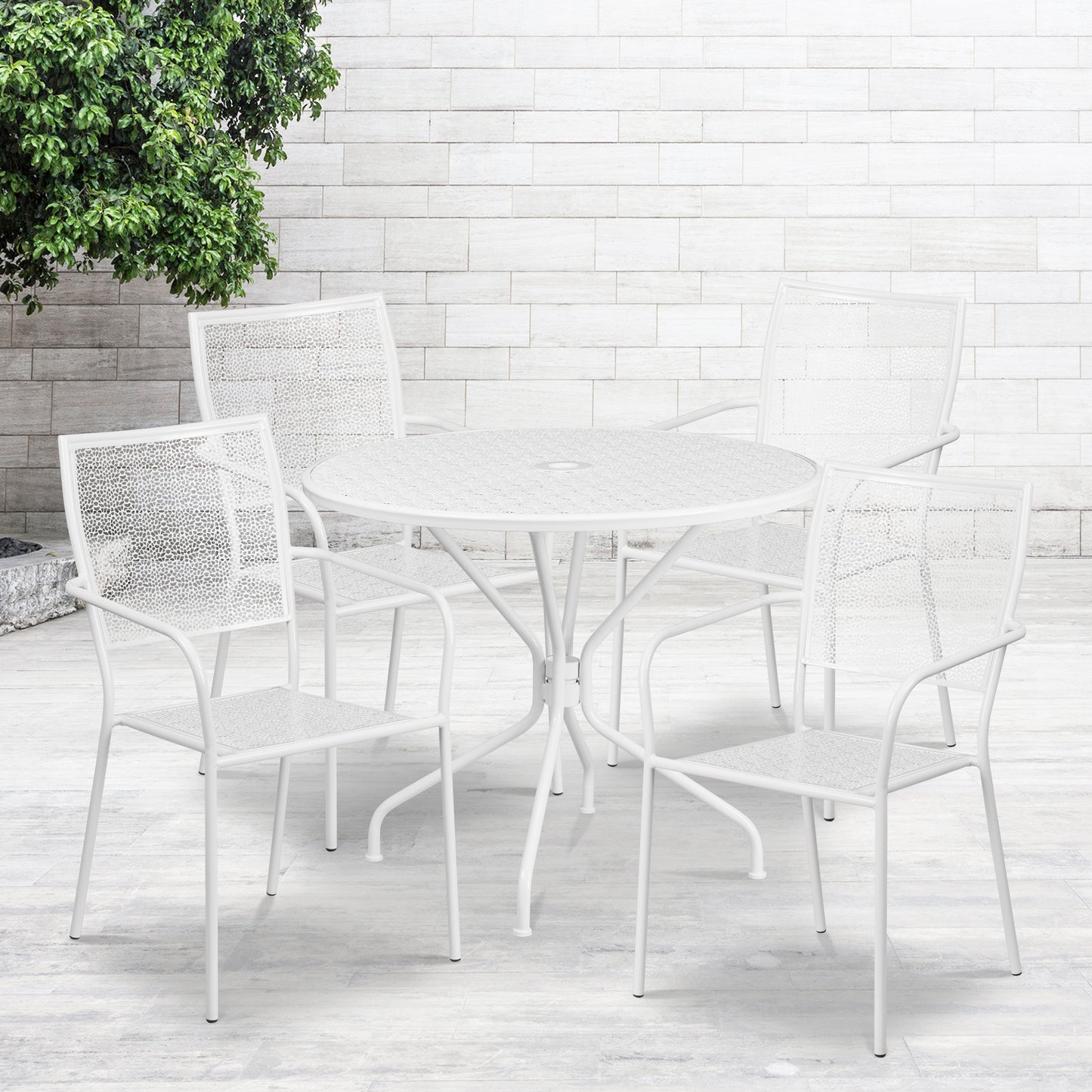 35.25RD White Patio Table Set CO-35RD-02CHR4-WH-GG