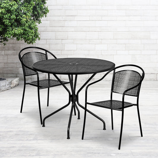 35.25RD Black Patio Table Set CO-35RD-03CHR2-BK-GG