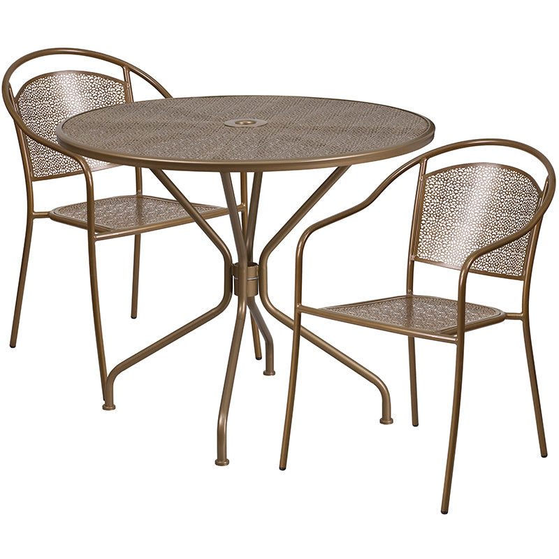 35.25RD Gold Patio Table Set CO-35RD-03CHR2-GD-GG