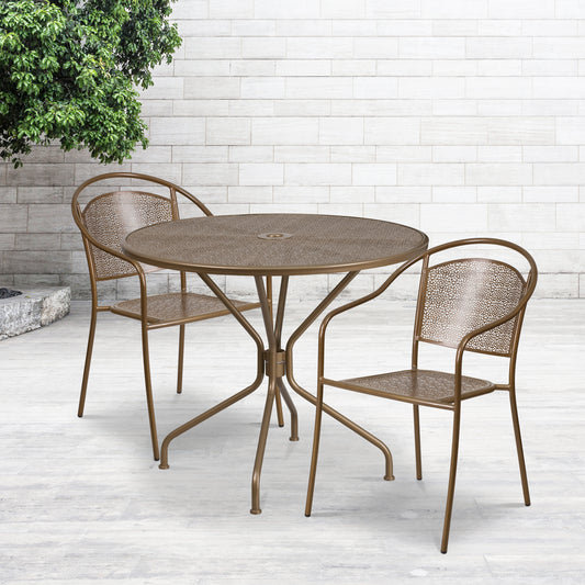 35.25RD Gold Patio Table Set CO-35RD-03CHR2-GD-GG