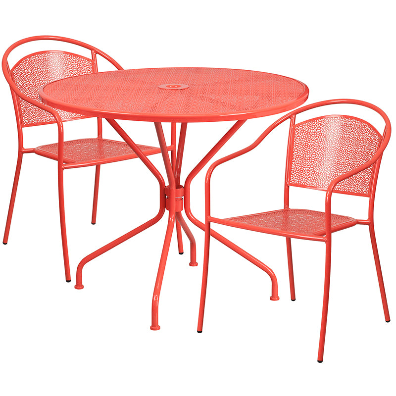 35.25RD Coral Patio Table Set CO-35RD-03CHR2-RED-GG