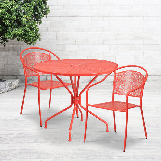 35.25RD Coral Patio Table Set CO-35RD-03CHR2-RED-GG