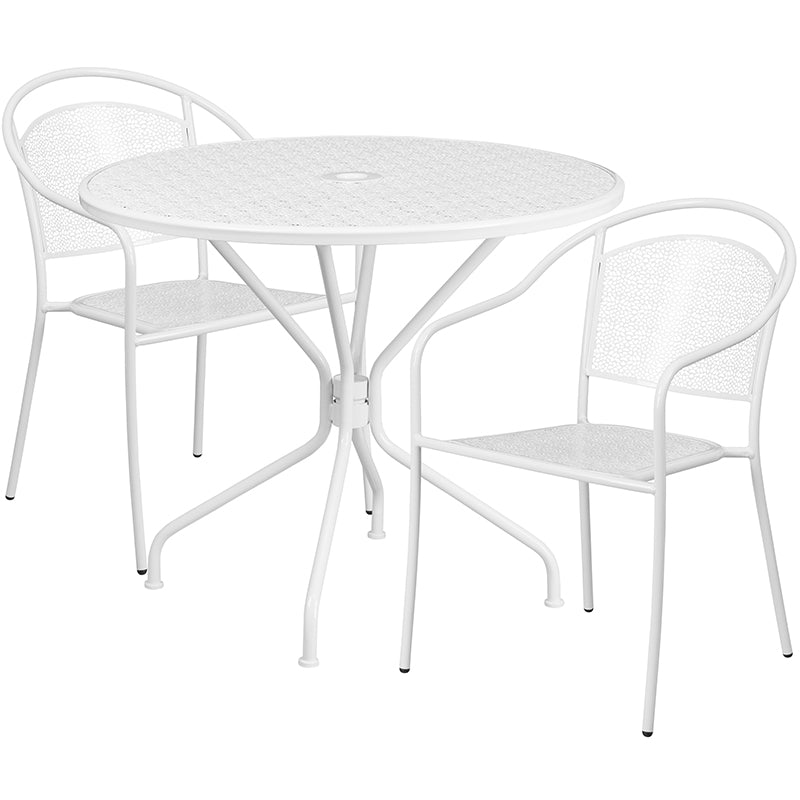 35.25RD White Patio Table Set CO-35RD-03CHR2-WH-GG