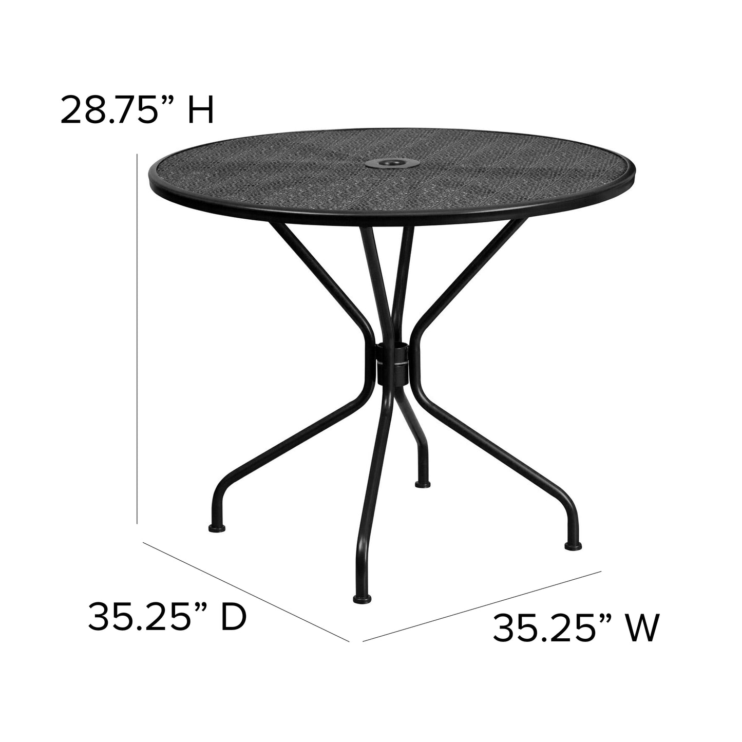 35.25RD Black Patio Table Set CO-35RD-03CHR4-BK-GG