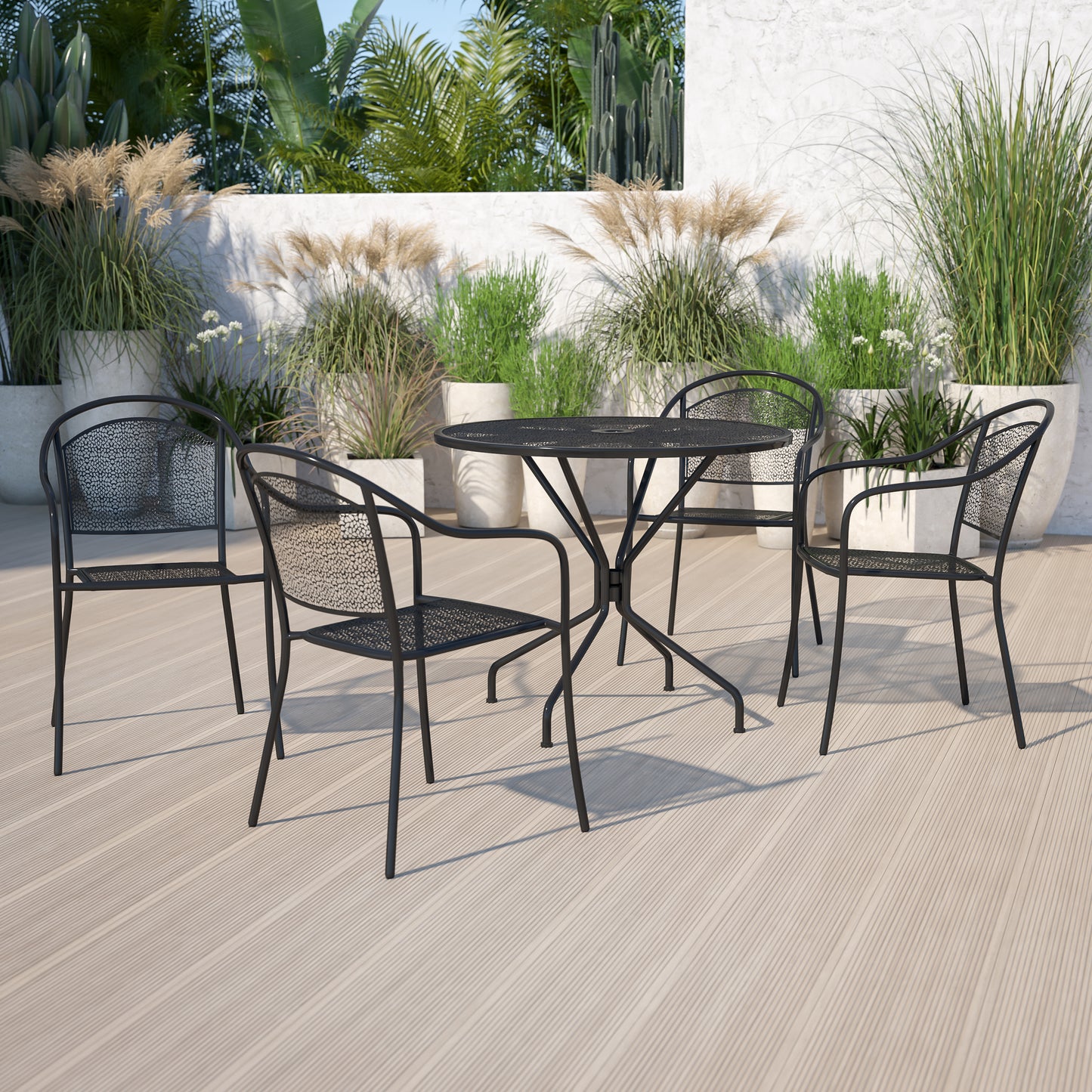 35.25RD Black Patio Table Set CO-35RD-03CHR4-BK-GG