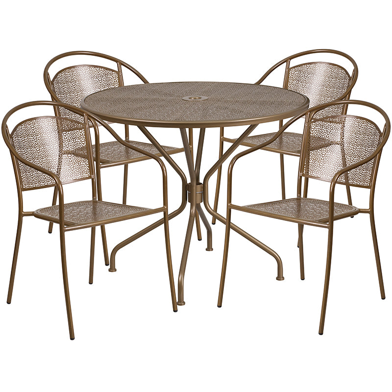 35.25RD Gold Patio Table Set CO-35RD-03CHR4-GD-GG