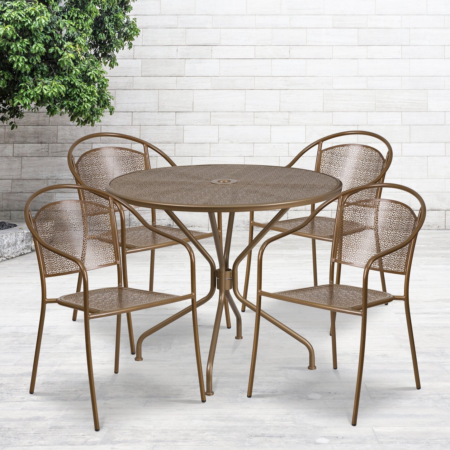 35.25RD Gold Patio Table Set CO-35RD-03CHR4-GD-GG