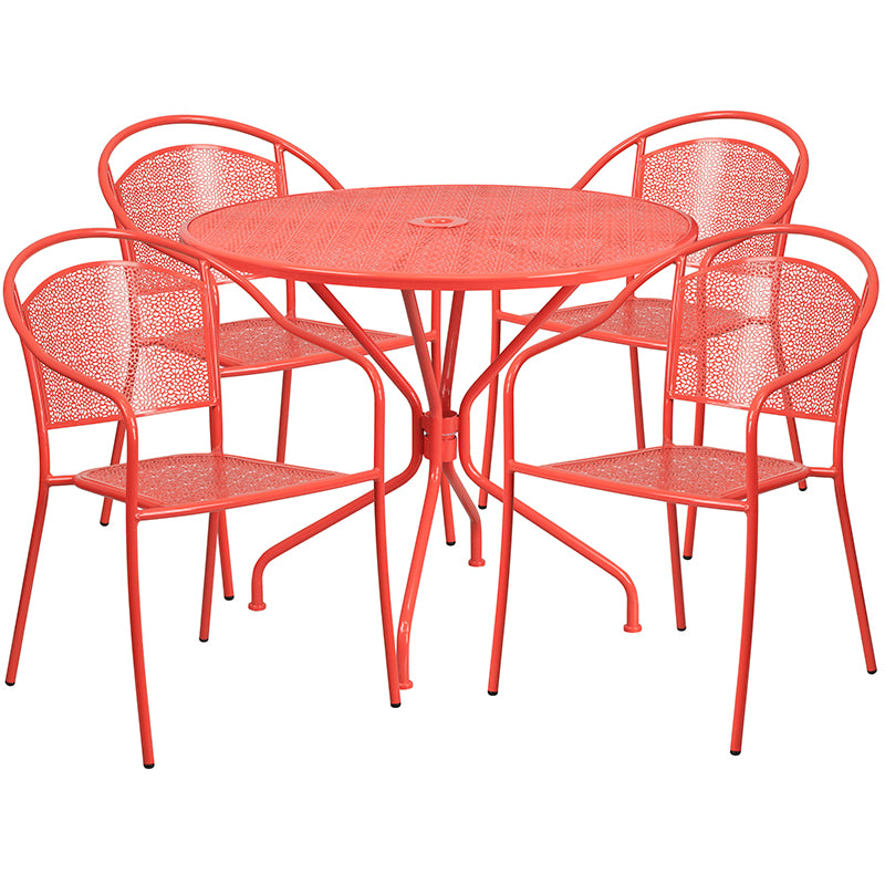 35.25RD Coral Patio Table Set CO-35RD-03CHR4-RED-GG