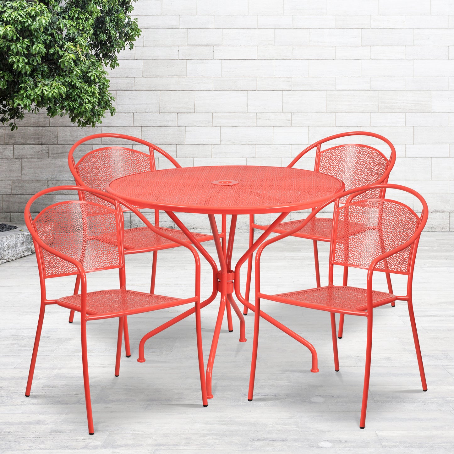 35.25RD Coral Patio Table Set CO-35RD-03CHR4-RED-GG