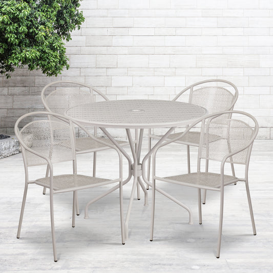 35.25RD Gray Patio Table Set CO-35RD-03CHR4-SIL-GG