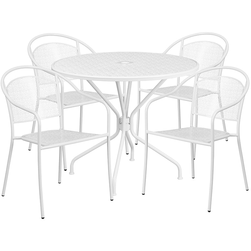 35.25RD White Patio Table Set CO-35RD-03CHR4-WH-GG