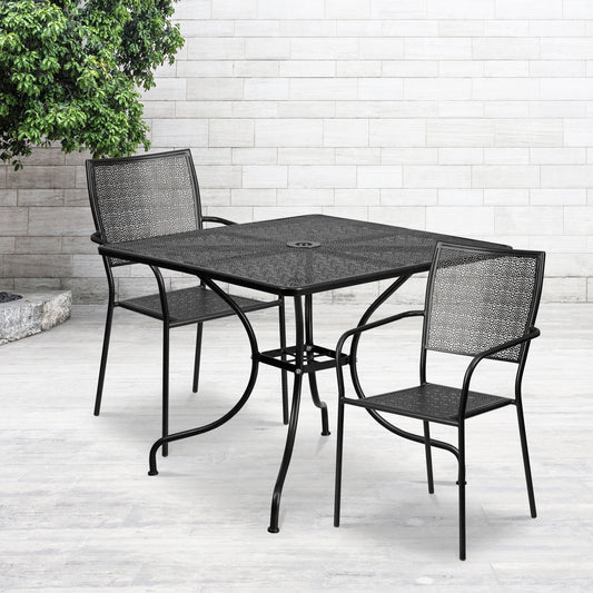 35.5SQ Black Patio Table Set CO-35SQ-02CHR2-BK-GG