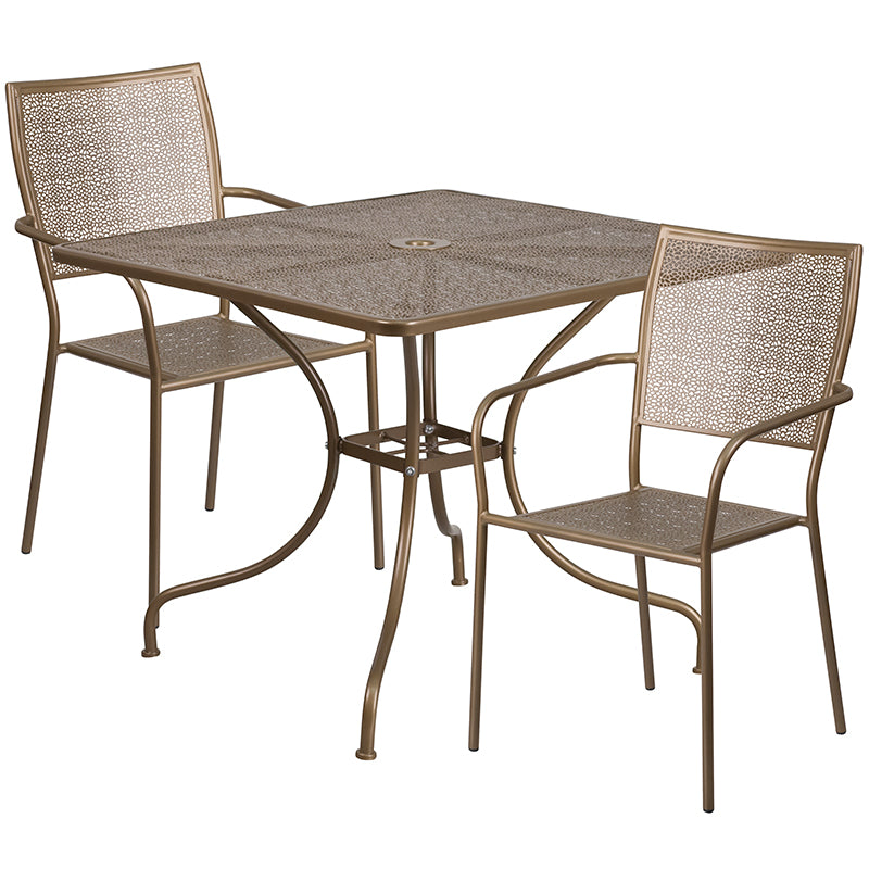 35.5SQ Gold Patio Table Set CO-35SQ-02CHR2-GD-GG