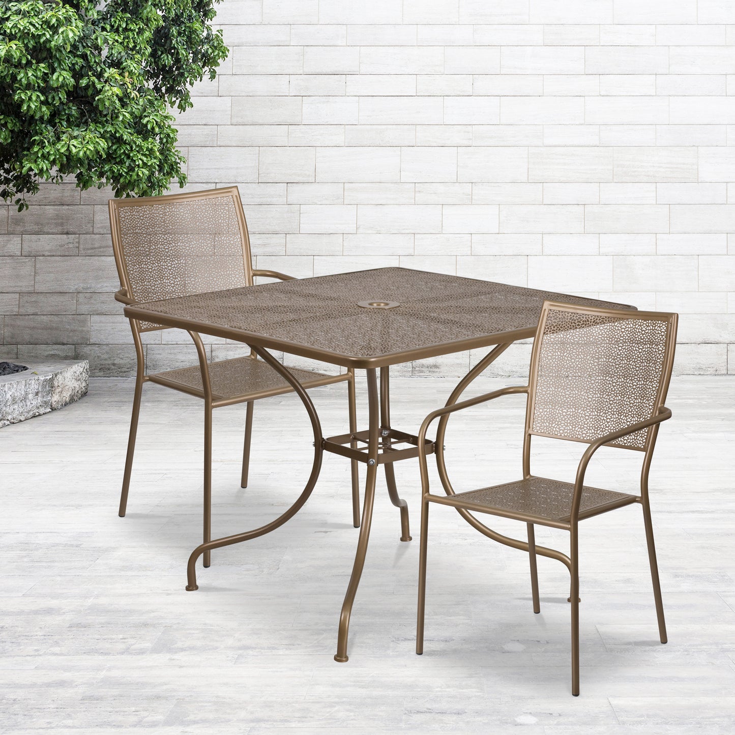 35.5SQ Gold Patio Table Set CO-35SQ-02CHR2-GD-GG