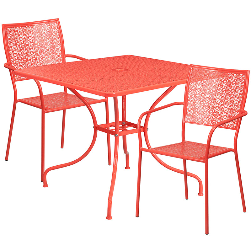 35.5SQ Coral Patio Table Set CO-35SQ-02CHR2-RED-GG