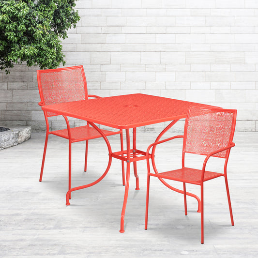 35.5SQ Coral Patio Table Set CO-35SQ-02CHR2-RED-GG