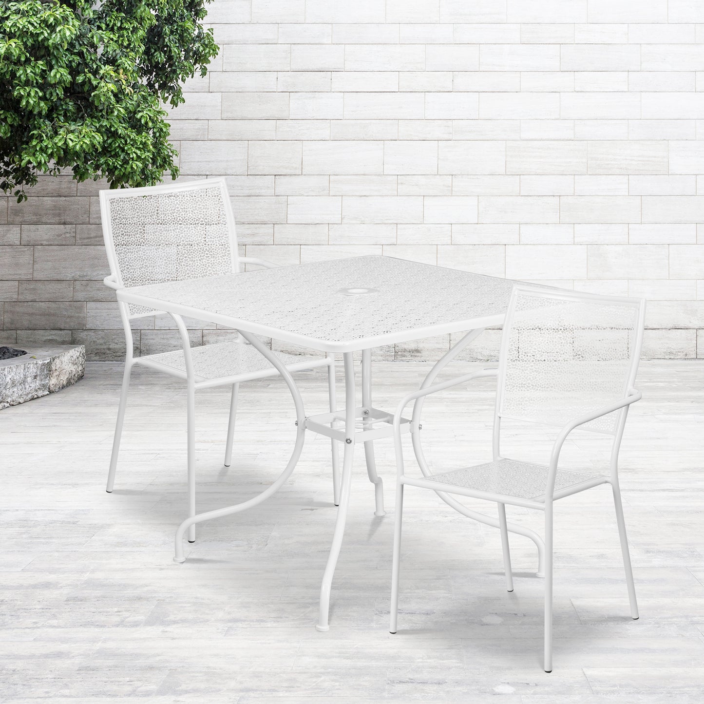 35.5SQ White Patio Table Set CO-35SQ-02CHR2-WH-GG