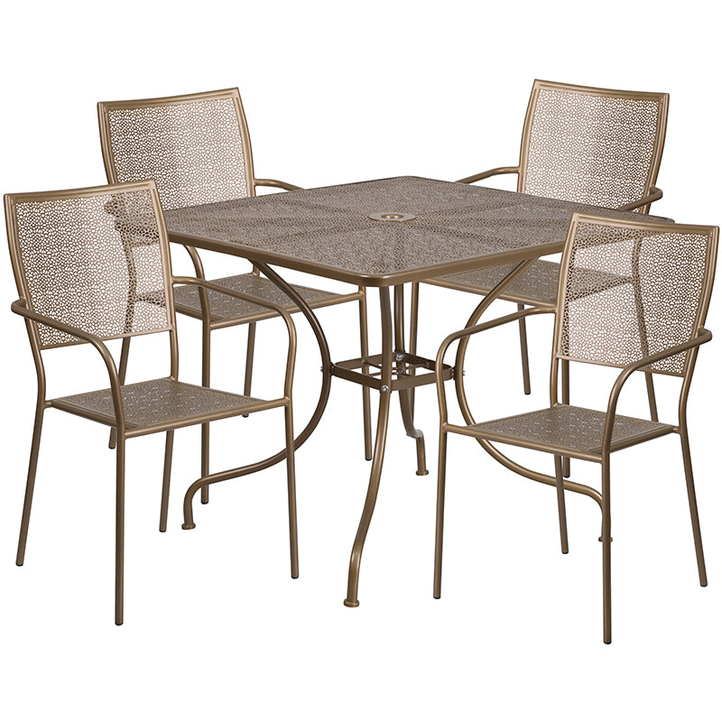 35.5SQ Gold Patio Table Set CO-35SQ-02CHR4-GD-GG