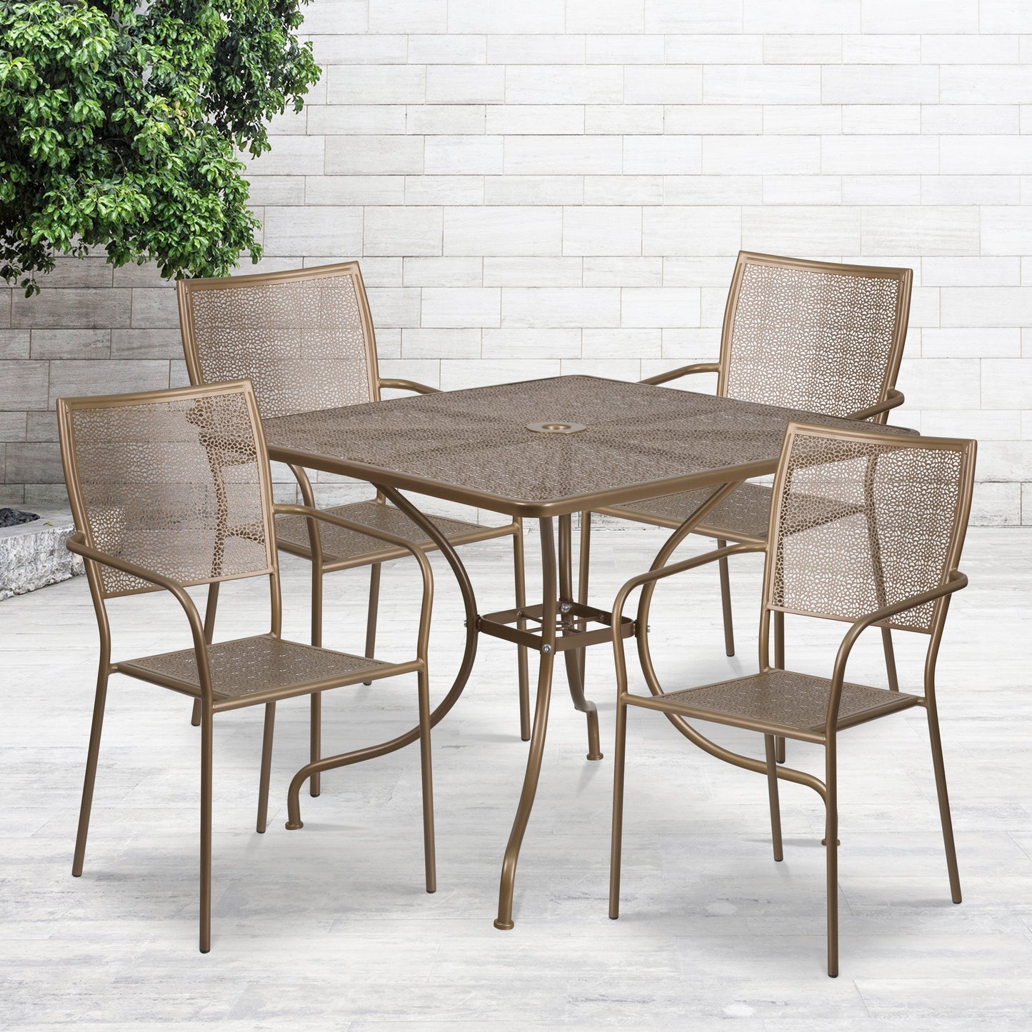 35.5SQ Gold Patio Table Set CO-35SQ-02CHR4-GD-GG