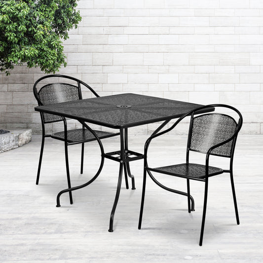 35.5SQ Black Patio Table Set CO-35SQ-03CHR2-BK-GG