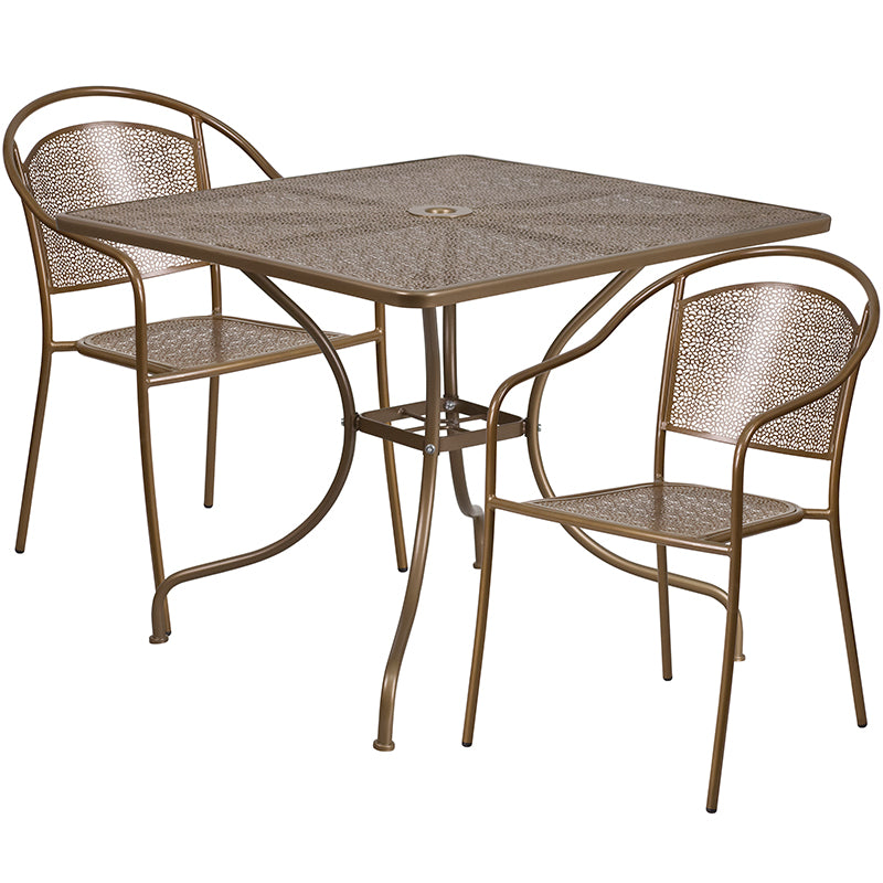 35.5SQ Gold Patio Table Set CO-35SQ-03CHR2-GD-GG