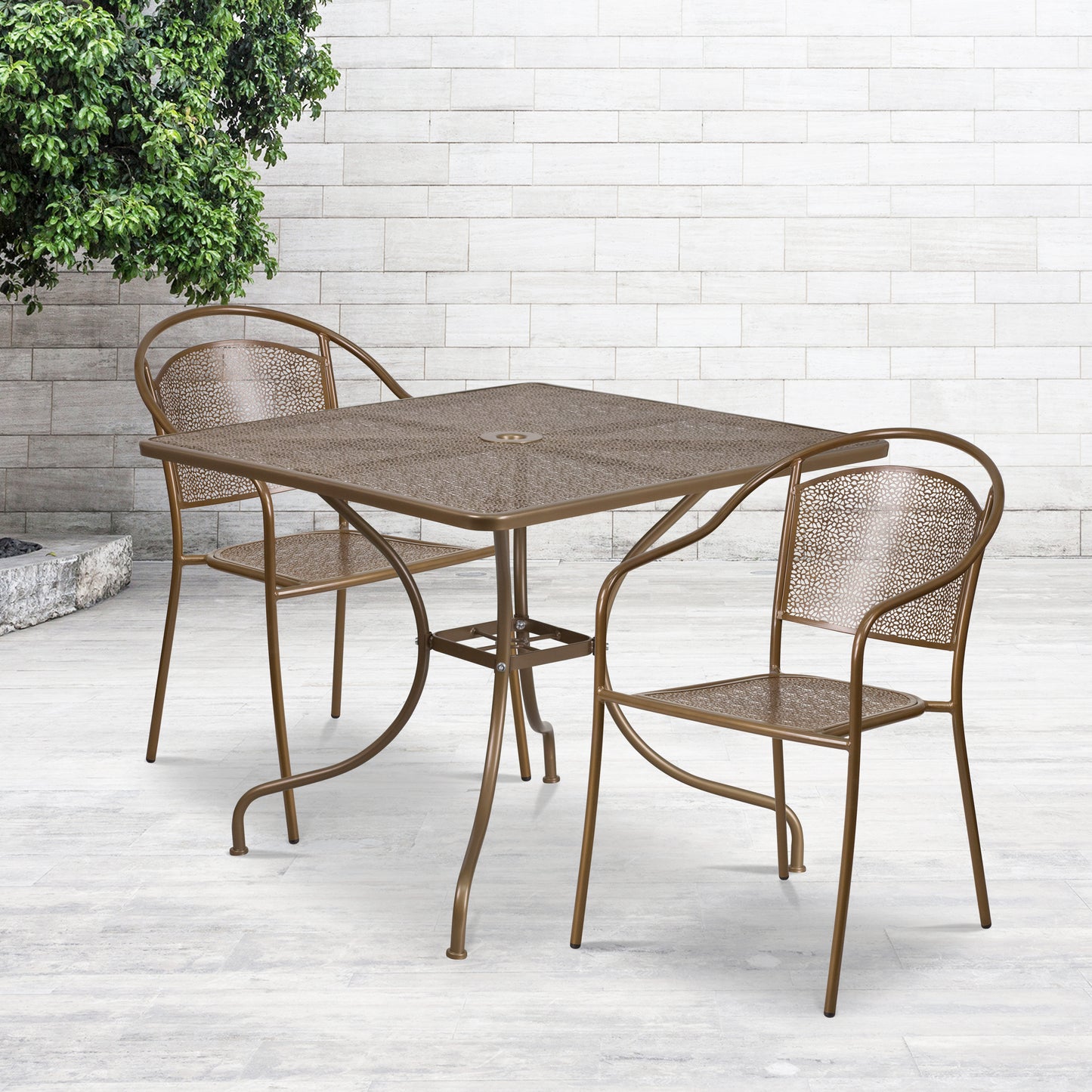 35.5SQ Gold Patio Table Set CO-35SQ-03CHR2-GD-GG