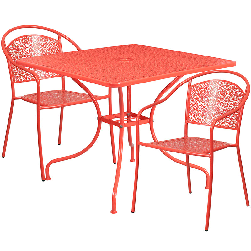 35.5SQ Coral Patio Table Set CO-35SQ-03CHR2-RED-GG