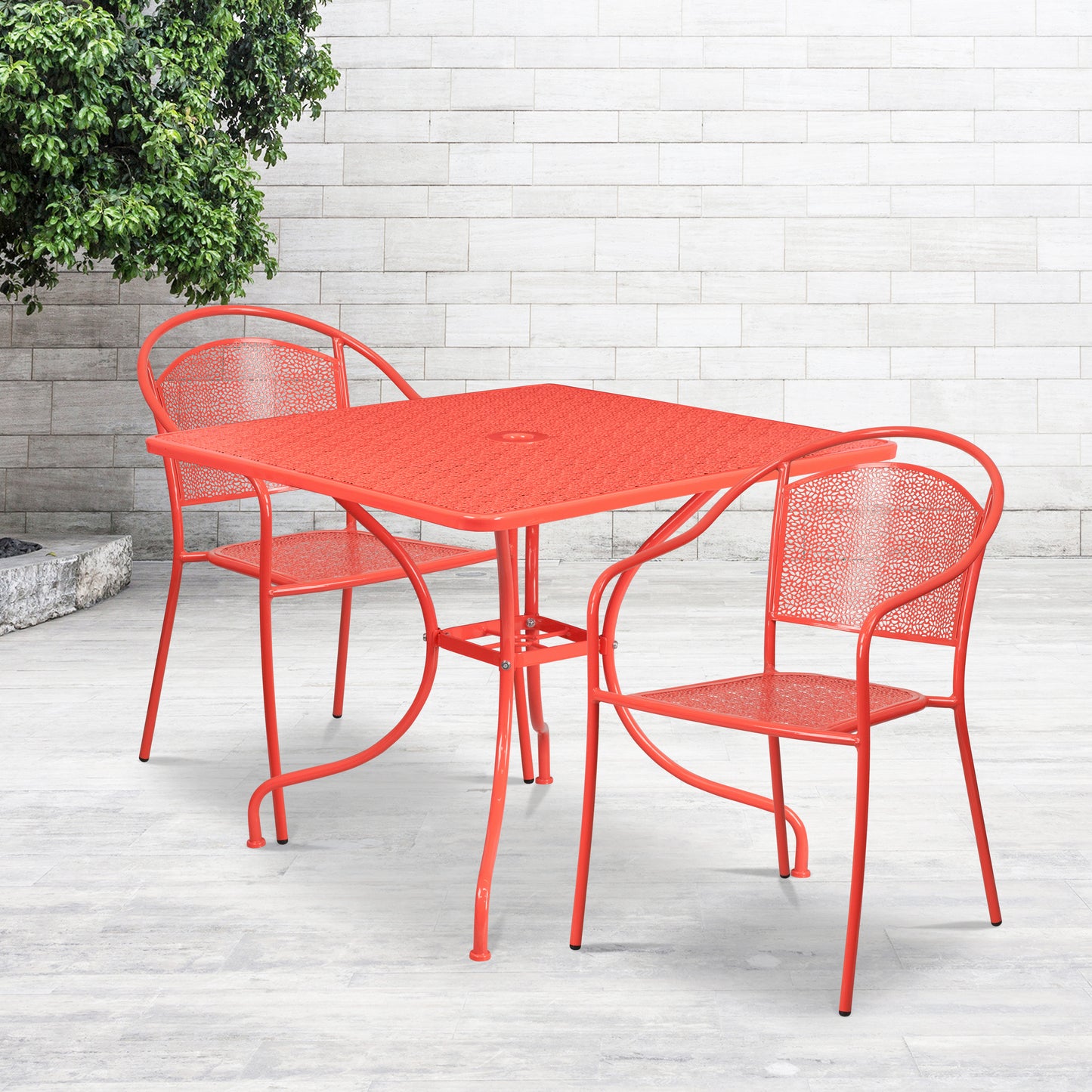 35.5SQ Coral Patio Table Set CO-35SQ-03CHR2-RED-GG