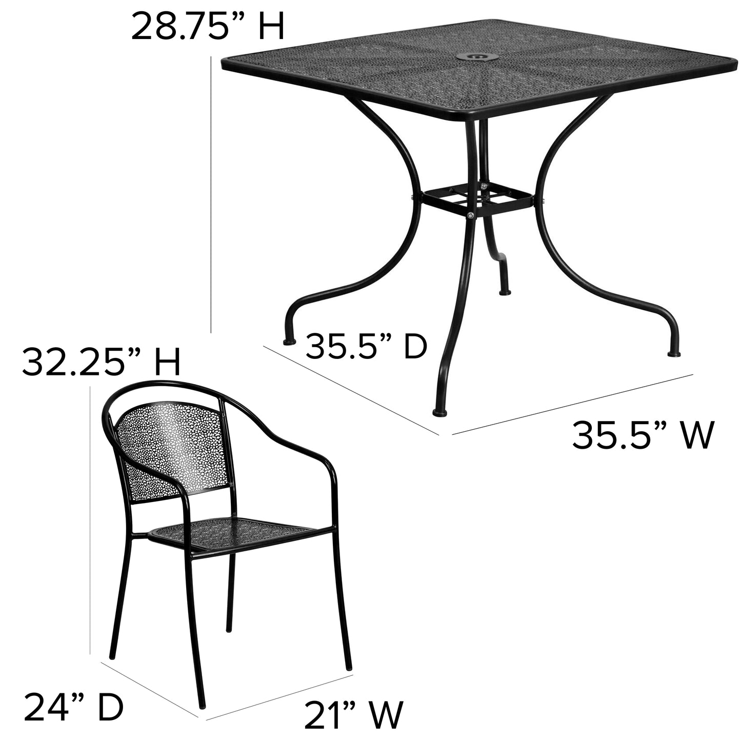 35.5SQ Black Patio Table Set CO-35SQ-03CHR4-BK-GG