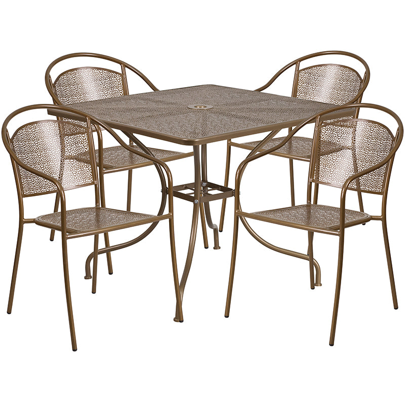 35.5SQ Gold Patio Table Set CO-35SQ-03CHR4-GD-GG