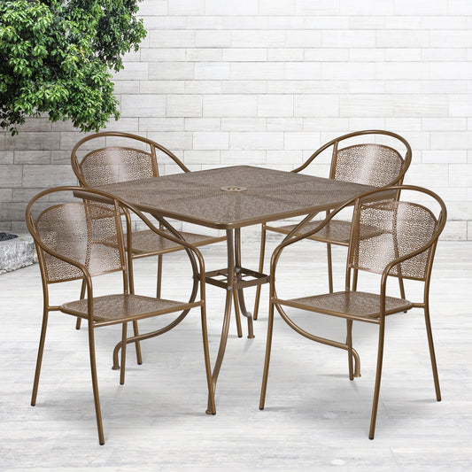 35.5SQ Gold Patio Table Set CO-35SQ-03CHR4-GD-GG