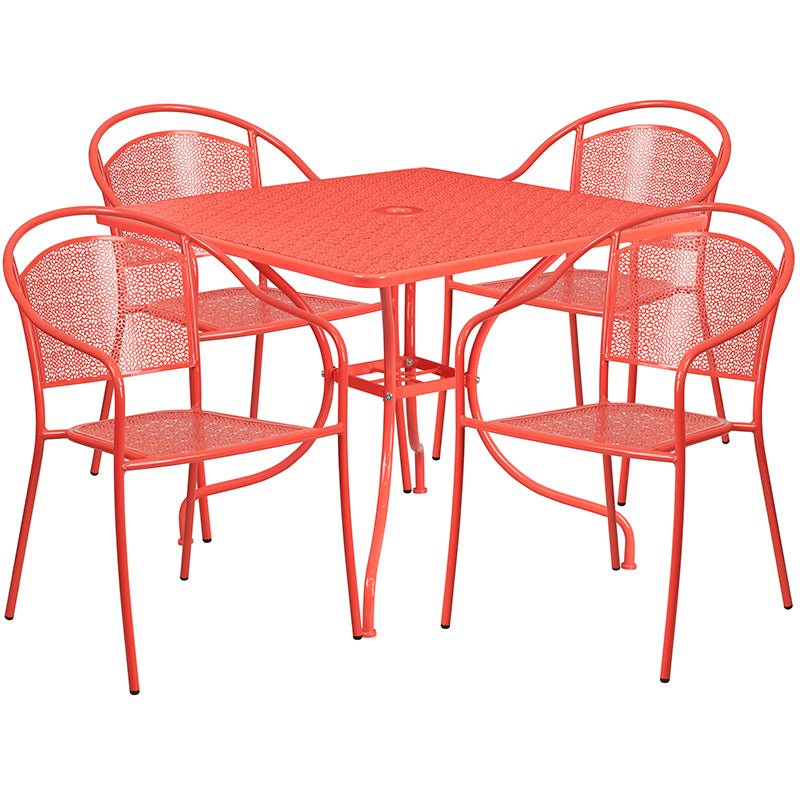 35.5SQ Coral Patio Table Set CO-35SQ-03CHR4-RED-GG