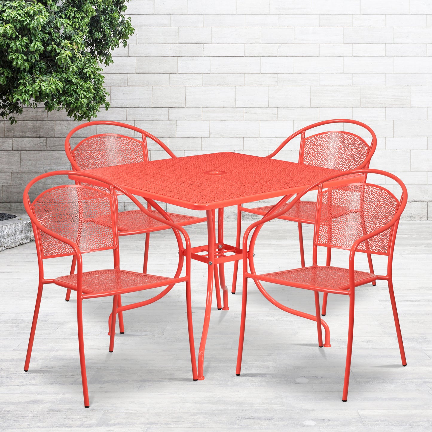 35.5SQ Coral Patio Table Set CO-35SQ-03CHR4-RED-GG