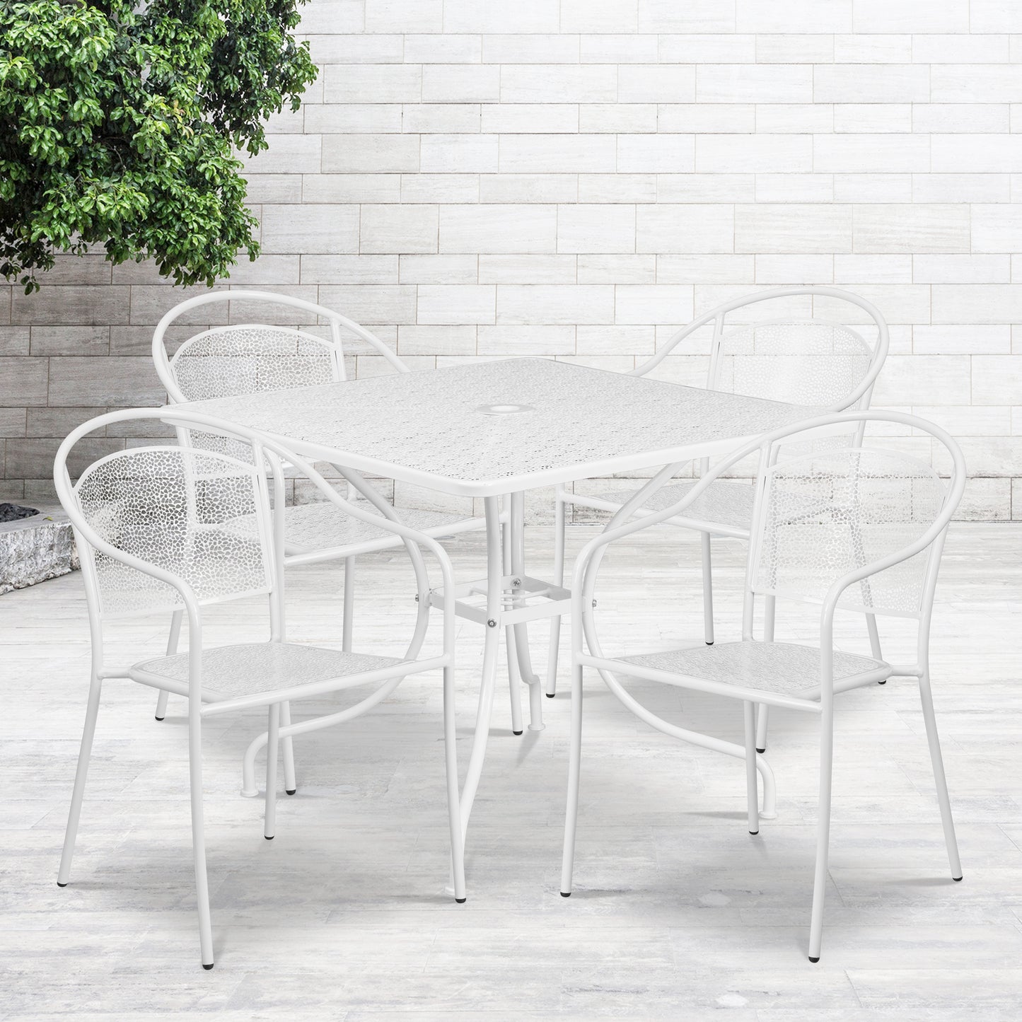 35.5SQ White Patio Table Set CO-35SQ-03CHR4-WH-GG