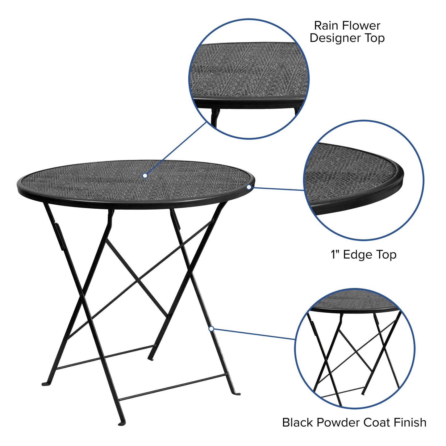 30RD Black Folding Patio Table CO-4-BK-GG