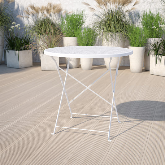 30RD White Folding Patio Table CO-4-WH-GG