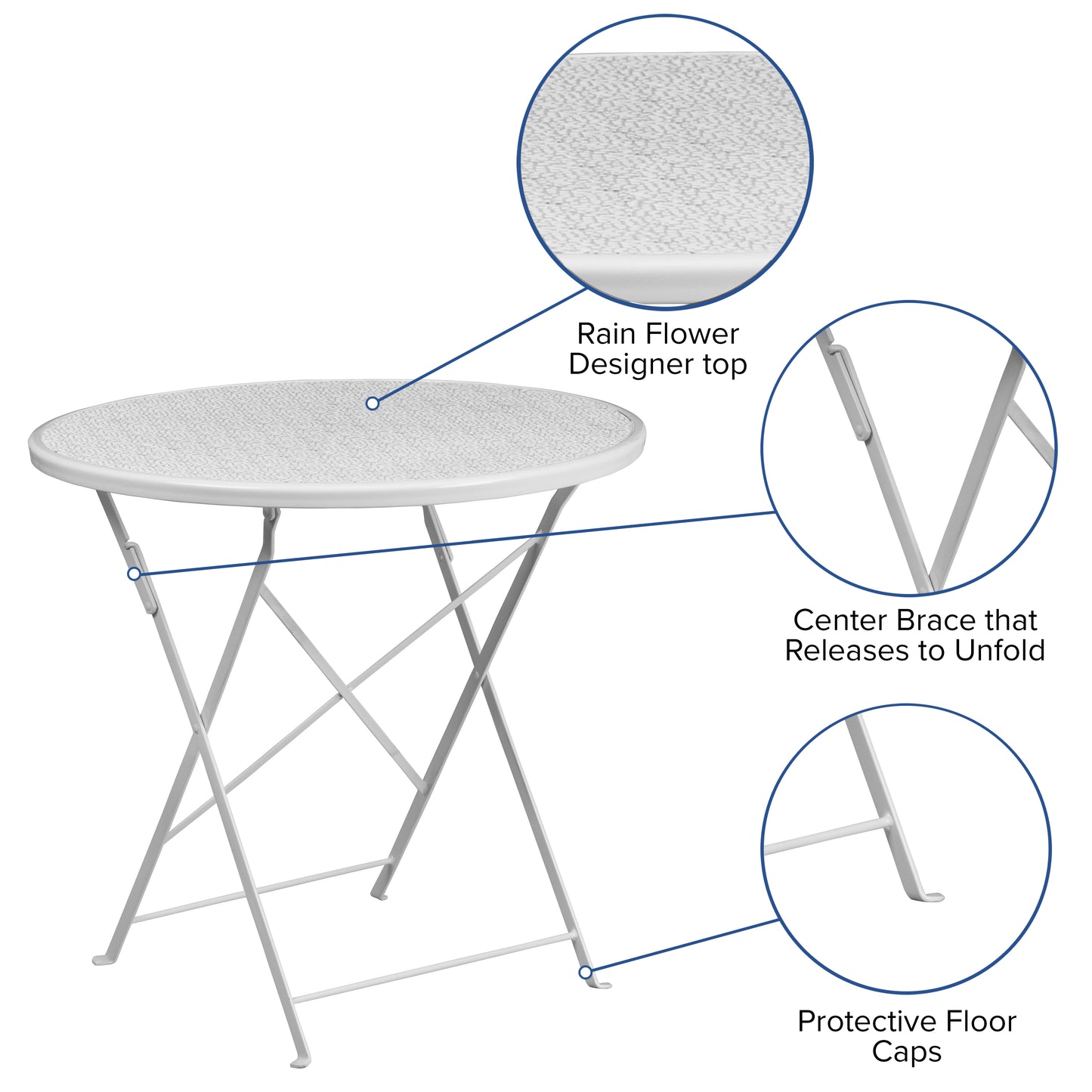 30RD White Folding Patio Table CO-4-WH-GG