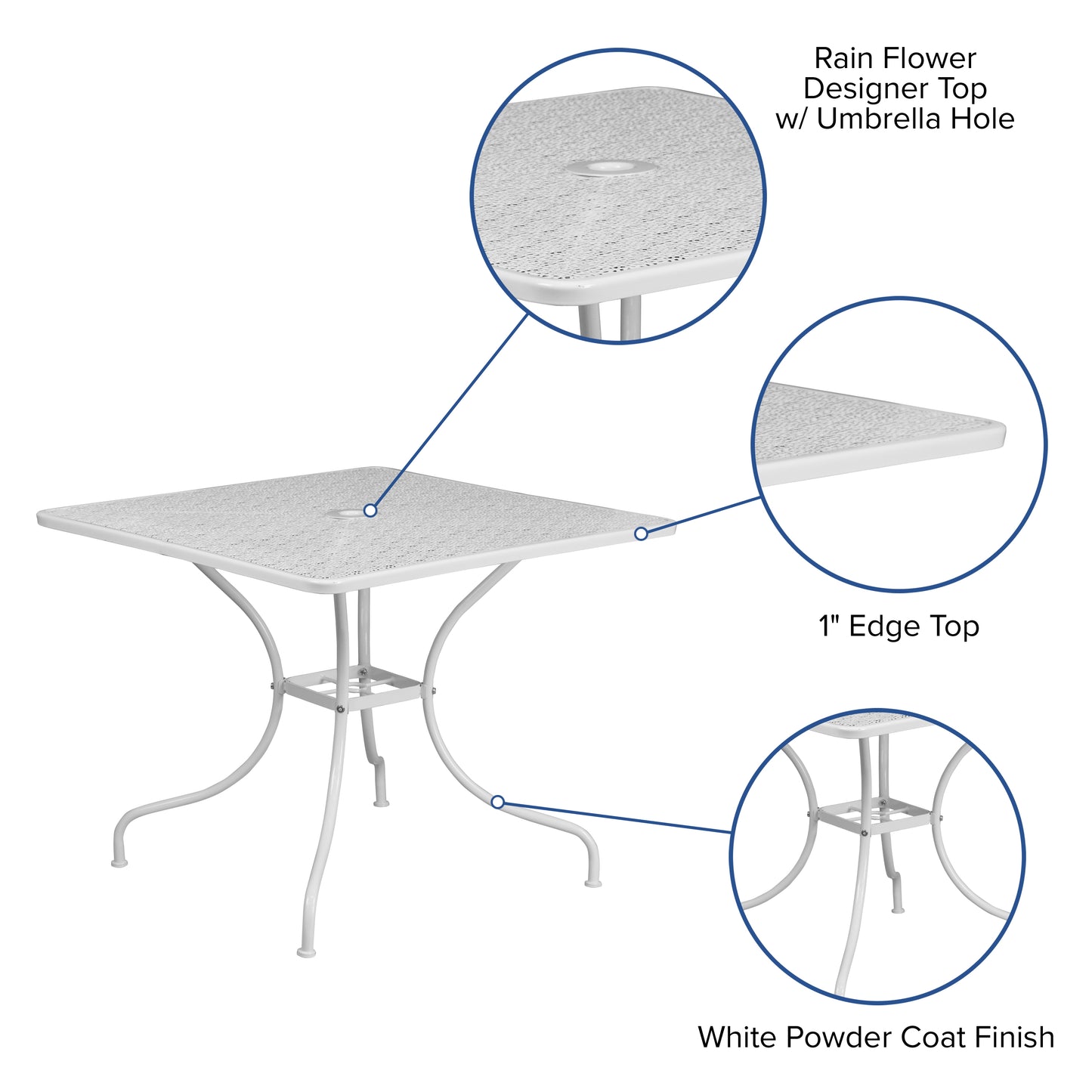 35.5SQ White Patio Table CO-6-WH-GG