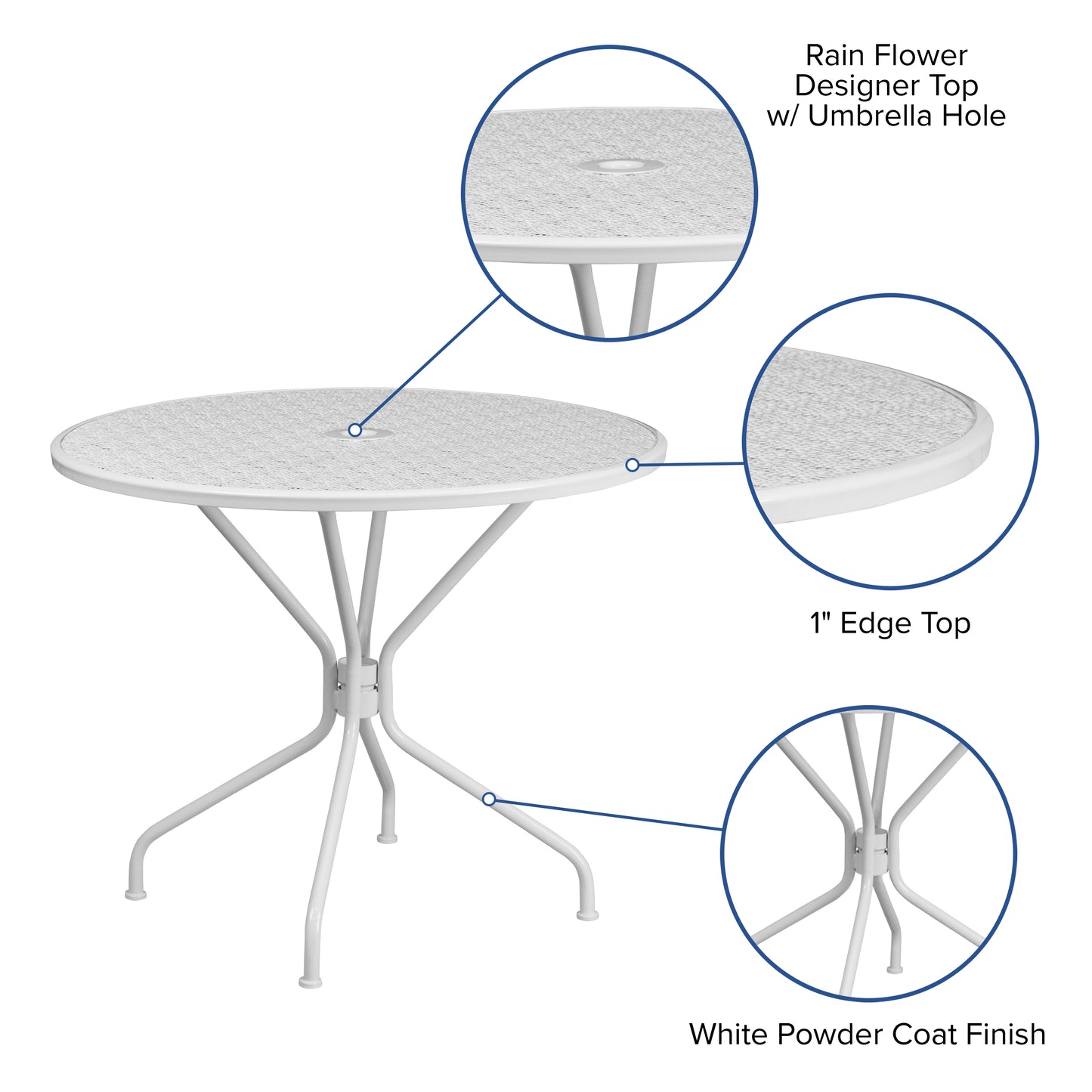 35.25RD White Patio Table CO-7-WH-GG