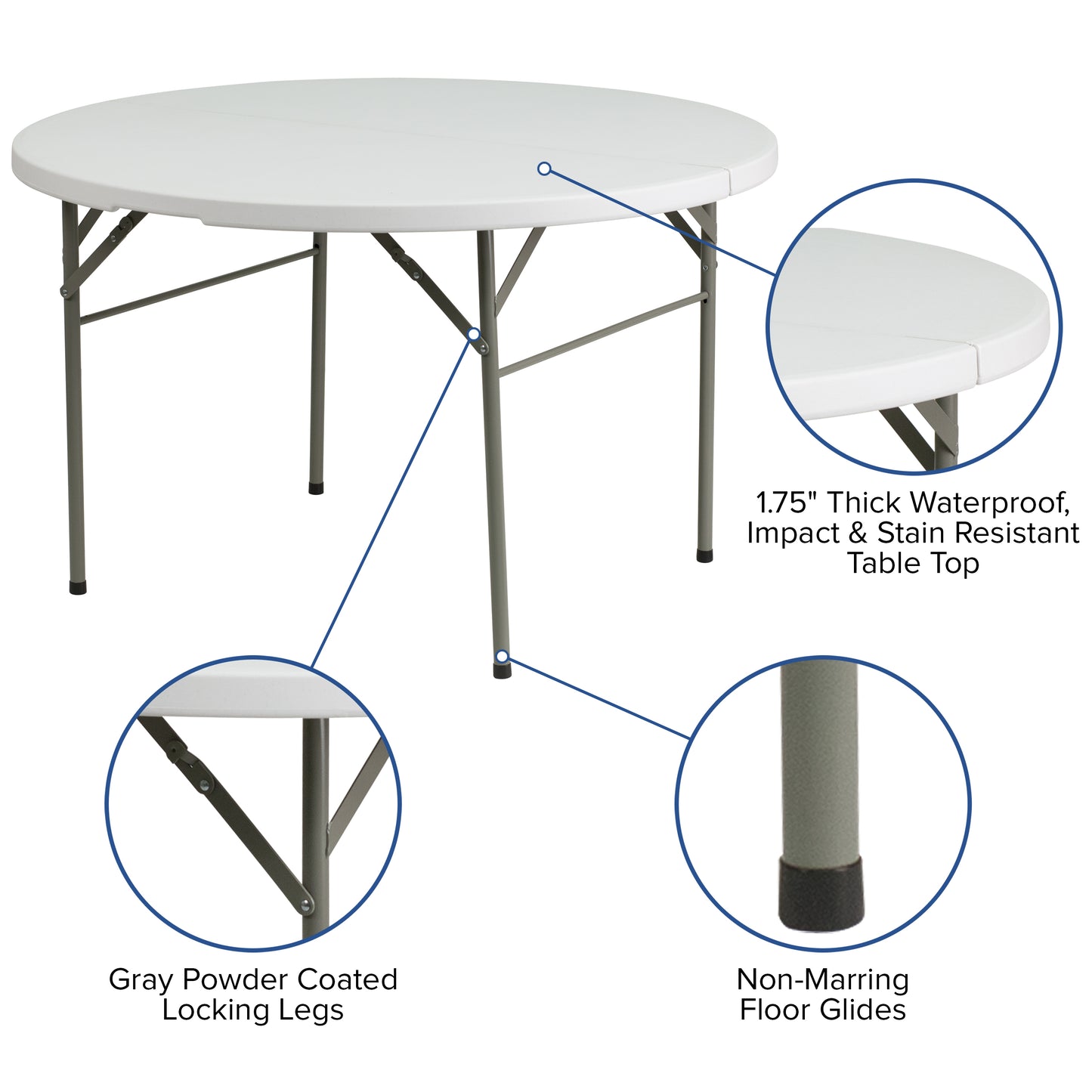 48RD White Bi-Fold Table DAD-122RZ-GG