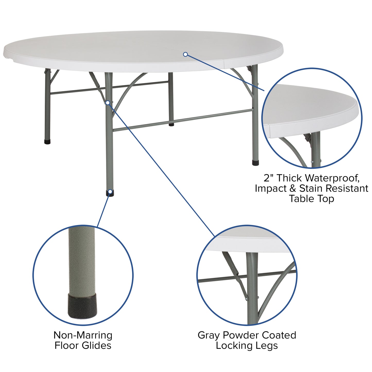 72RD White Bi-Fold Table DAD-183RZ-GG