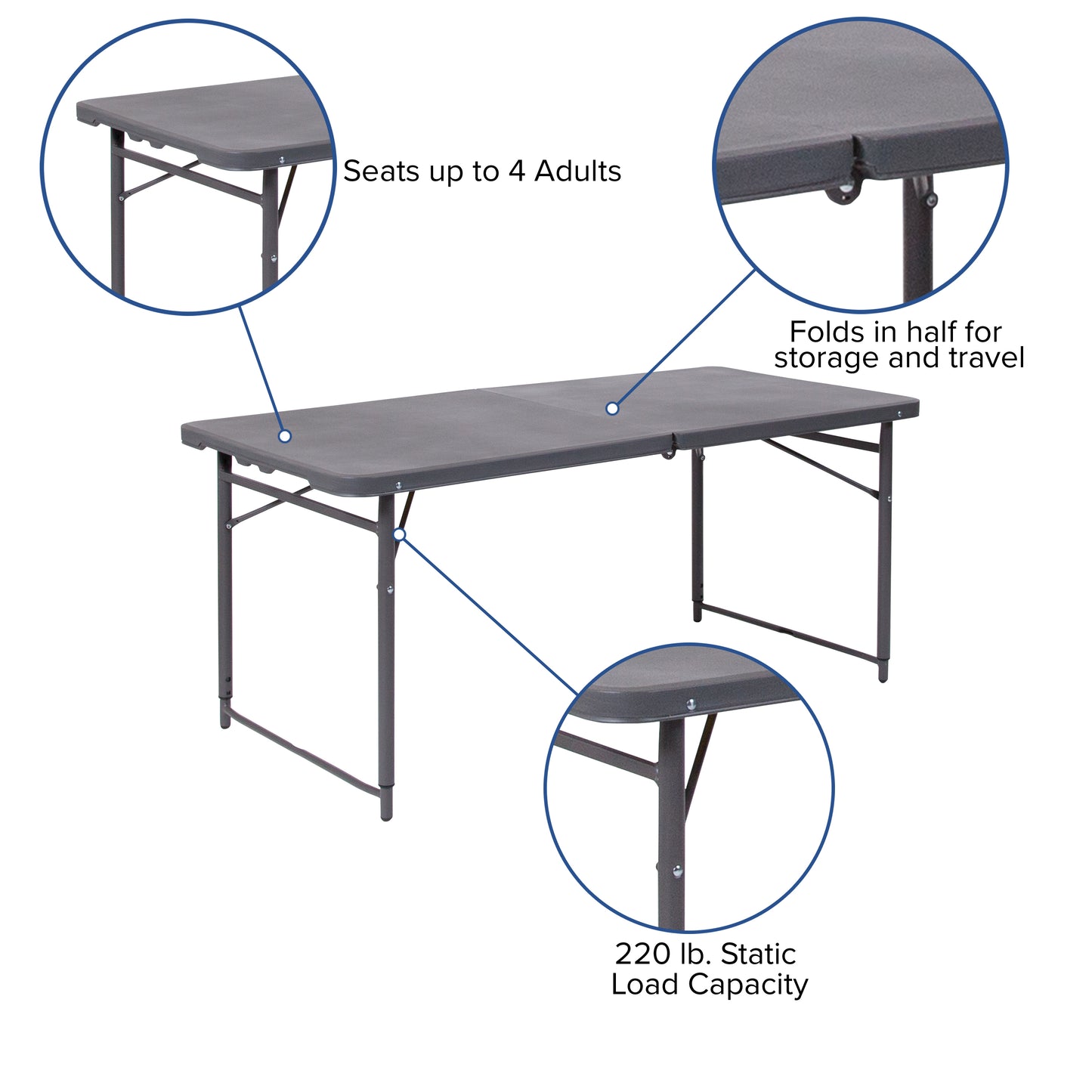 23.5x48.25 Gray Plastic Table DAD-LF-122Z-DG-GG