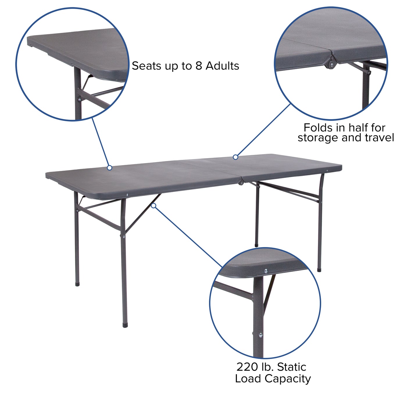 30x72 Gray Plastic Fold Table DAD-LF-183Z-DG-GG